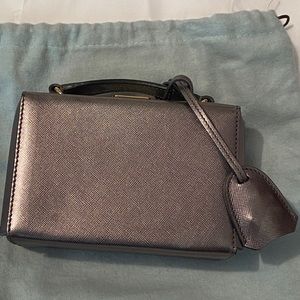 mark cross metallic mini grace box bag in gunmetal
